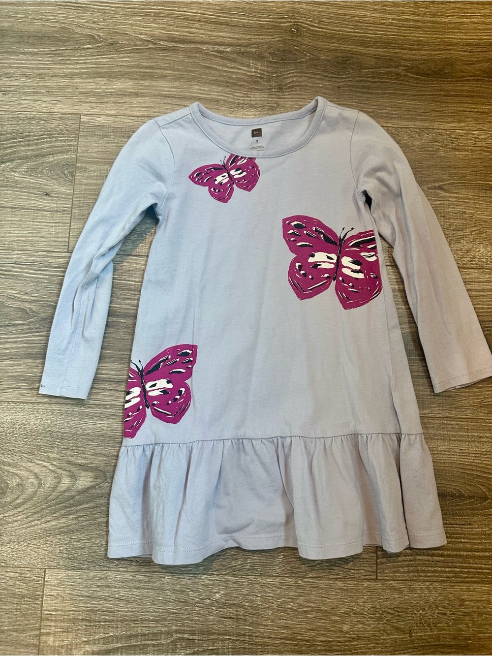 Tea Collection Kids 5 Light Purple Butterfly Long Sleeve Dress with ruffles
